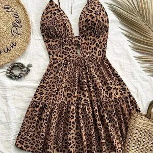 Multicolor Sexy Women's Leopard Print Layer Hem Cami Dress